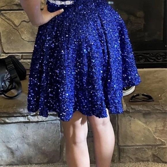 Blue Sequin Short Homecoming Party Cocktail Prom Dress Sizes S 4/6. - Picture 4 of 9